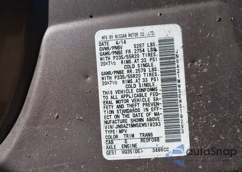 2014 Nissan Murano Le z USA, uszkodzony, nr VIN JN8AZ1MW5EW519293